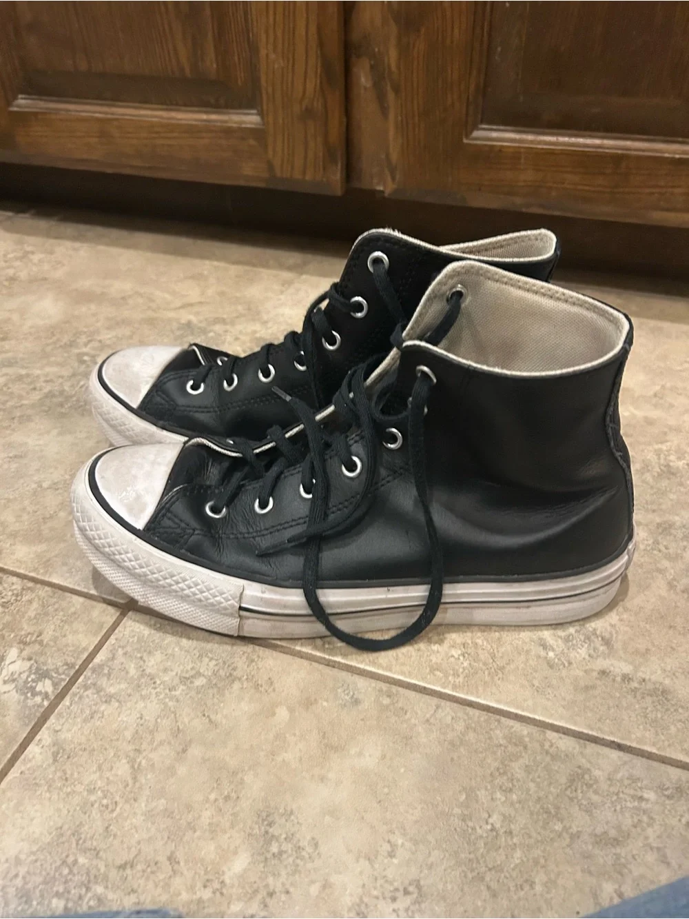 Converse Black High-Top Leather Sneakers with White Soles
